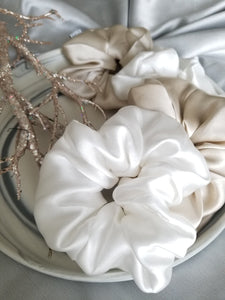Pearl White XL Organic 100% Mulberry Silk Scrunchie - SYLKE The Label